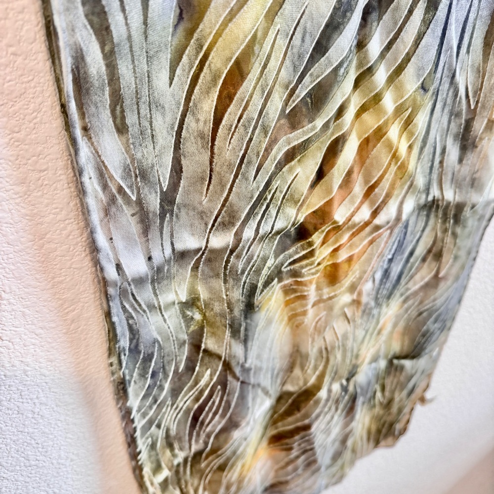 Mermaid Velvet Burnout Zebra Silk Blend Scarf Abstract Neutral Lightweight A20 - Picture 3 of 9